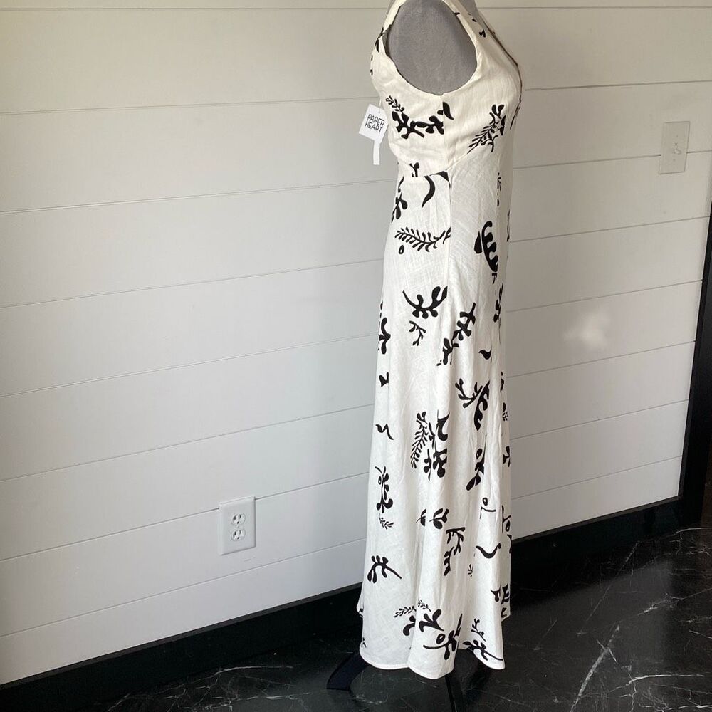 PAPER HEART Linen Blend Black Leaf Print White Maxi Dress Size M 
NWT/002 - Picture 8 of 15